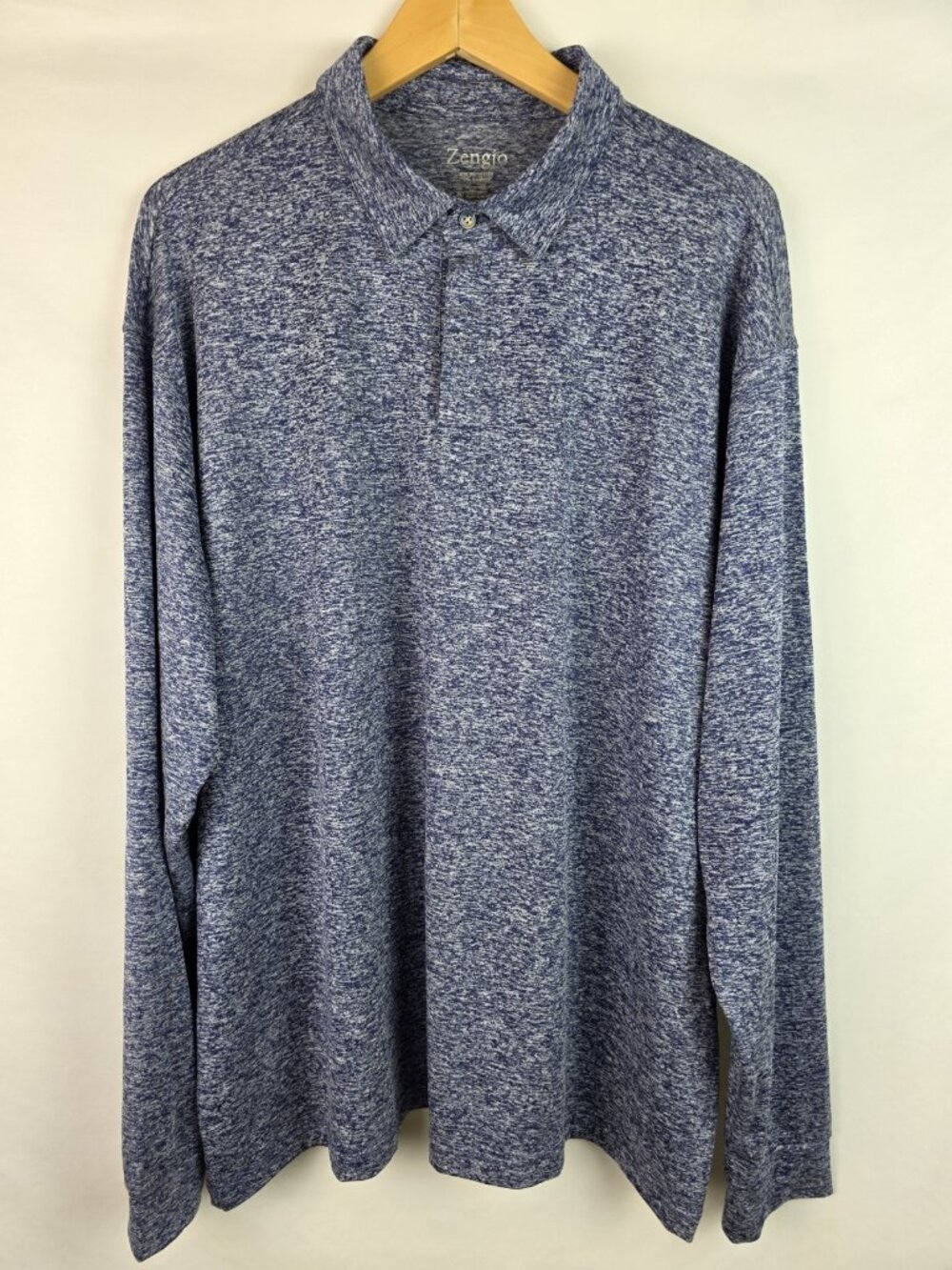 Zengjo Men's Polo Golf Shirt Size XXL Blue Long Sleeve Polyester Top
